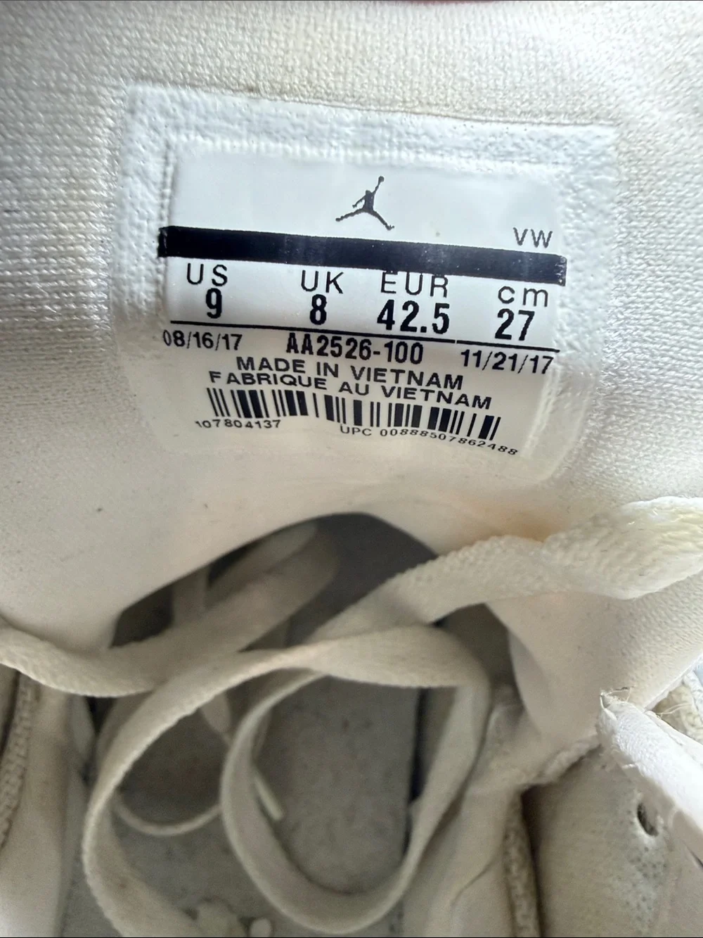 Jordan Flight Legend Triple White Men's Sneakers Size 9